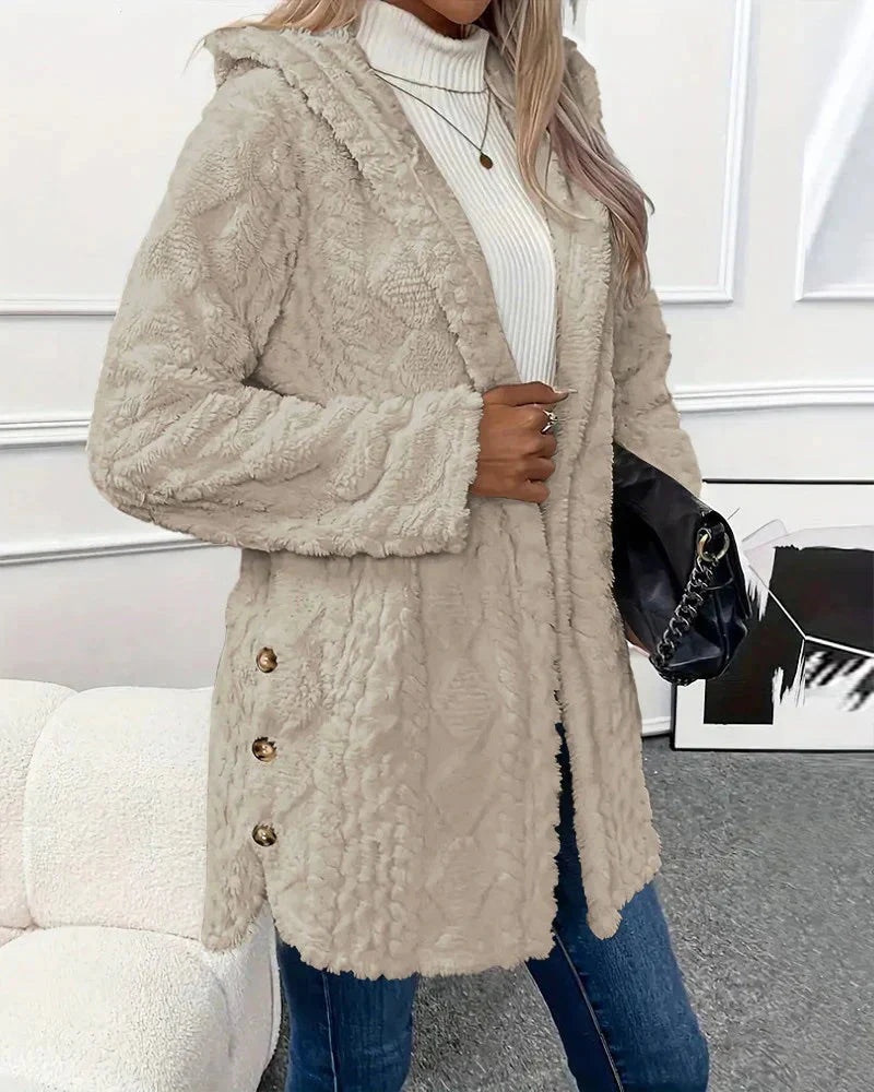 Cardigan i fleece | Hooded | Mellanlång | Cardigan Jacka | Cardigan för kvinnor
