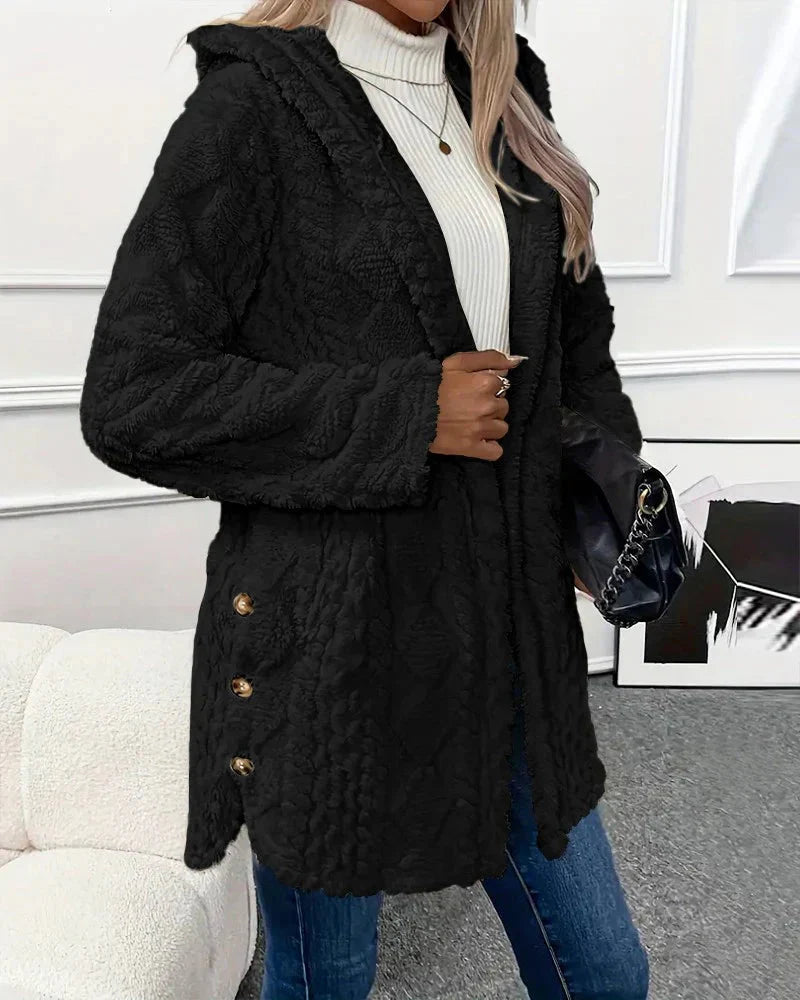 Cardigan i fleece | Hooded | Mellanlång | Cardigan Jacka | Cardigan för kvinnor