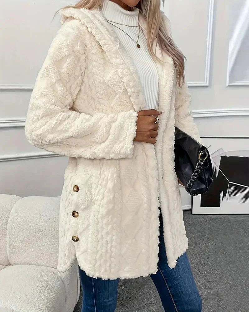 Cardigan i fleece | Hooded | Mellanlång | Cardigan Jacka | Cardigan för kvinnor