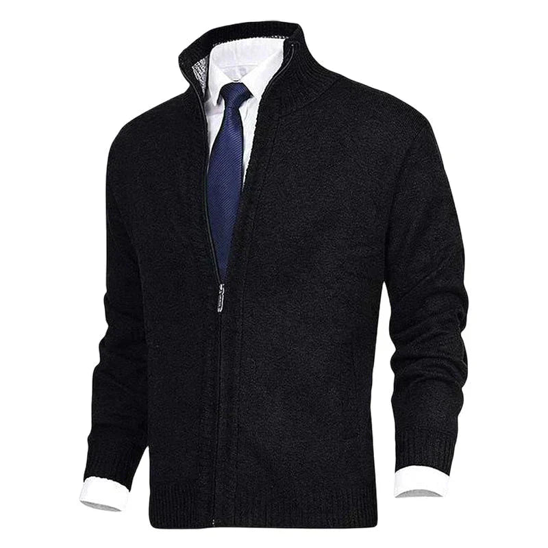 Cardigan med dragkedja | Ståkrage | Fickor | Stickad cardigan | Cardigan för män