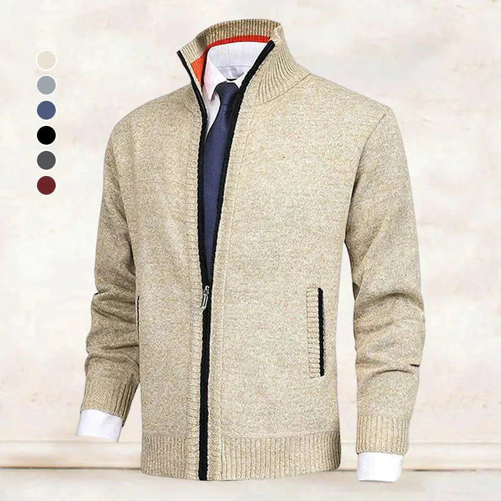 Cardigan med dragkedja | Ståkrage | Fickor | Stickad cardigan | Cardigan för män