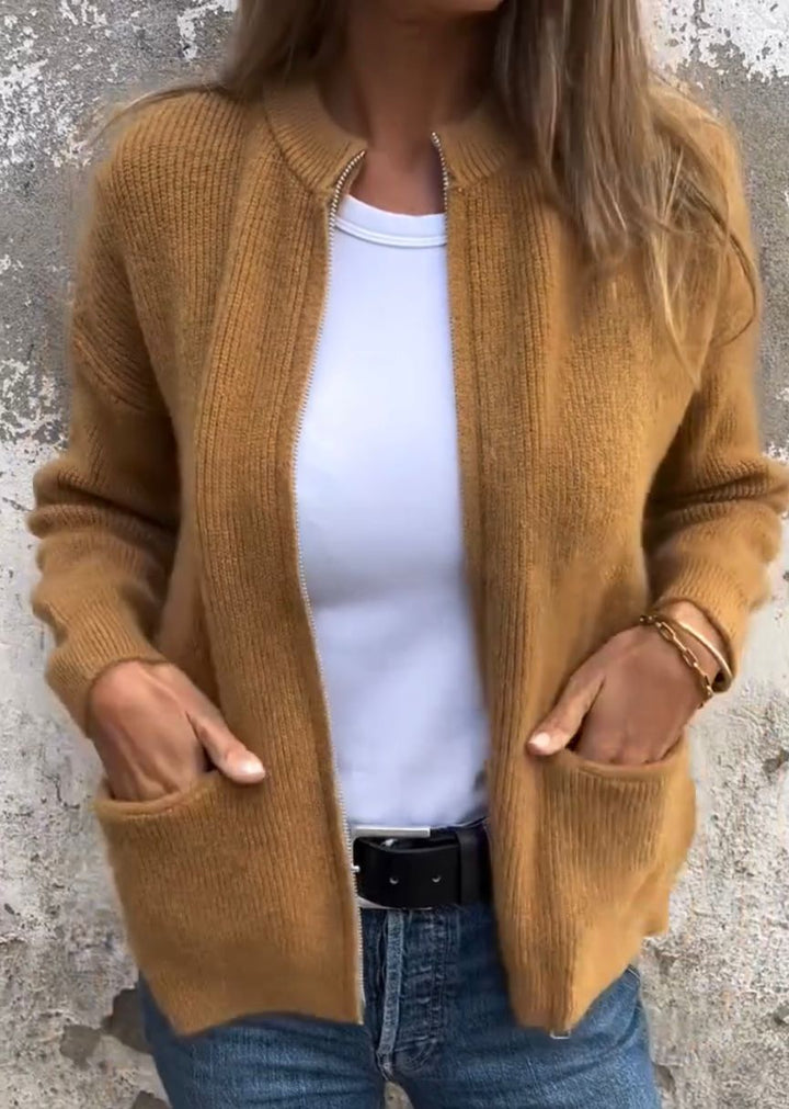 Cardigan med dragkedja - Varm - Fickor - Stickad cardigan - Damkläder