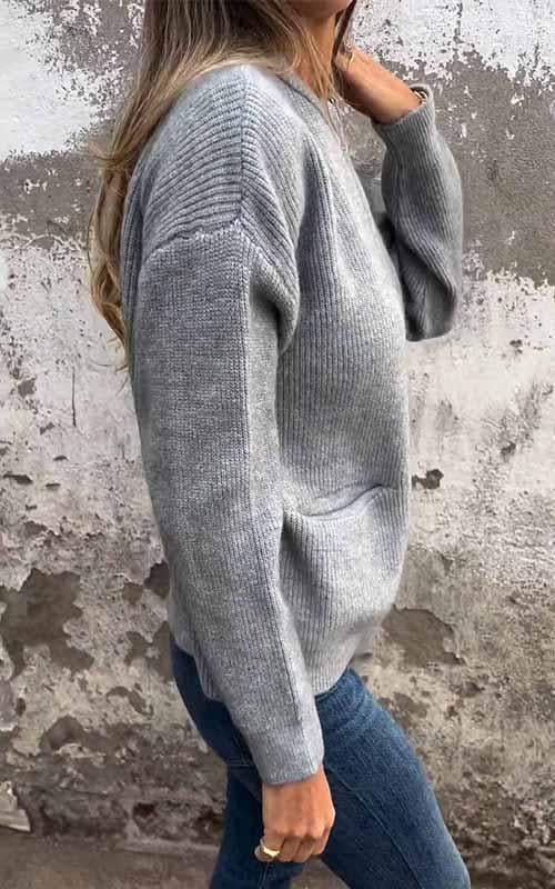 Cardigan med dragkedja - Varm - Fickor - Stickad cardigan - Damkläder