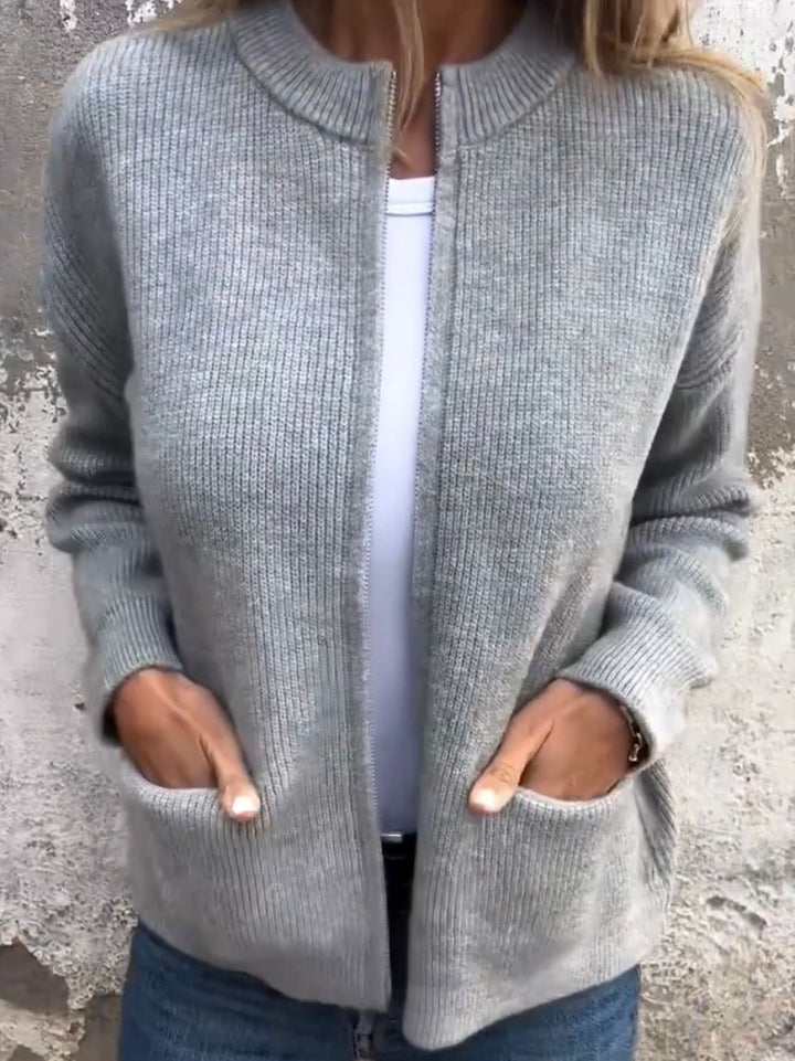 Cardigan med dragkedja - Varm - Fickor - Stickad cardigan - Damkläder