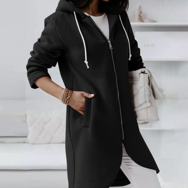 Cardigan med huvtröja - Hel dragkedja - Lång - Hoodie med dragkedja - Damkläder