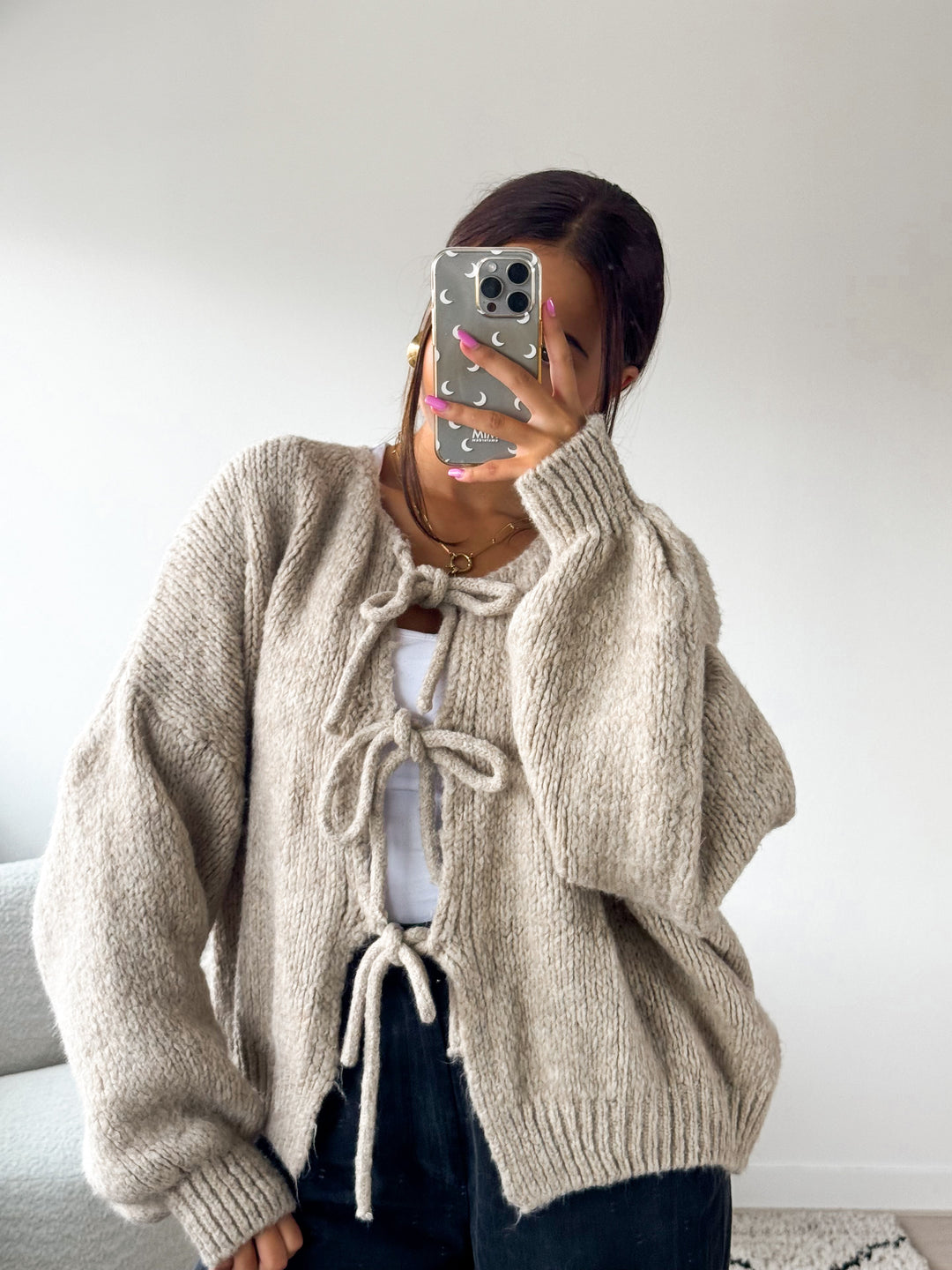 Cardigan med knytband - Knytband - Oversized - Stickad cardigan - Cardigan för dam