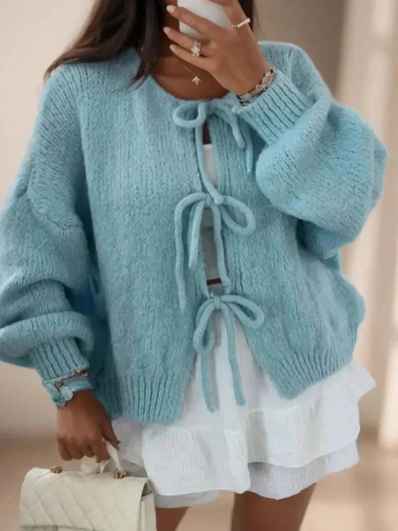 Cardigan med knytfront | Chunky | Oversized | Stickad kofta | Damstickat