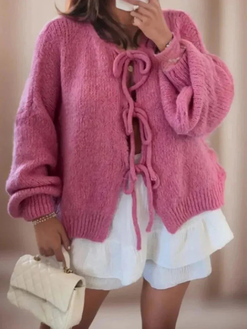 Cardigan med knytfront | Chunky | Oversized | Stickad kofta | Damstickat