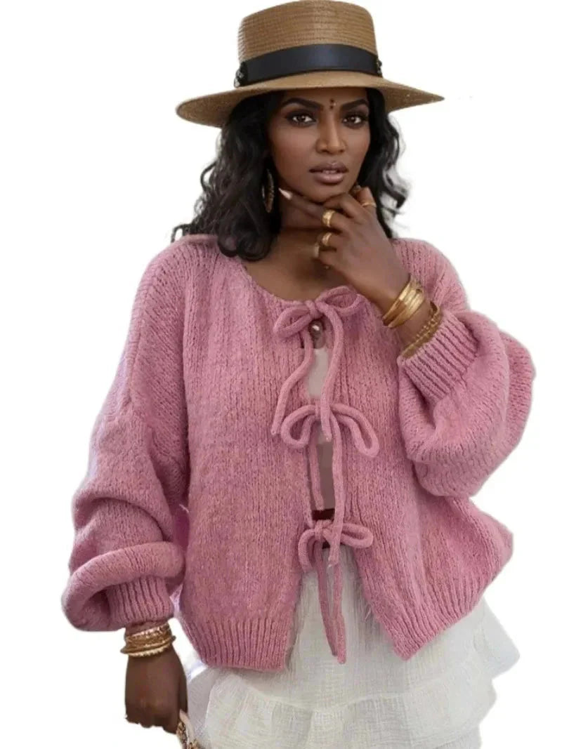 Cardigan med knytfront | Chunky | Oversized | Stickad kofta | Damstickat