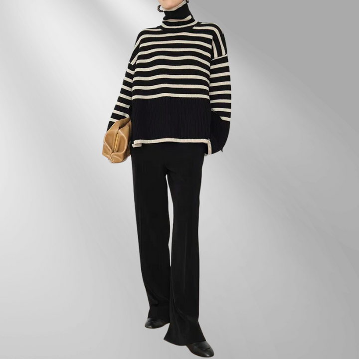 Chanela Turtleneck-Tröja | Loose randig pullover för kvinnor