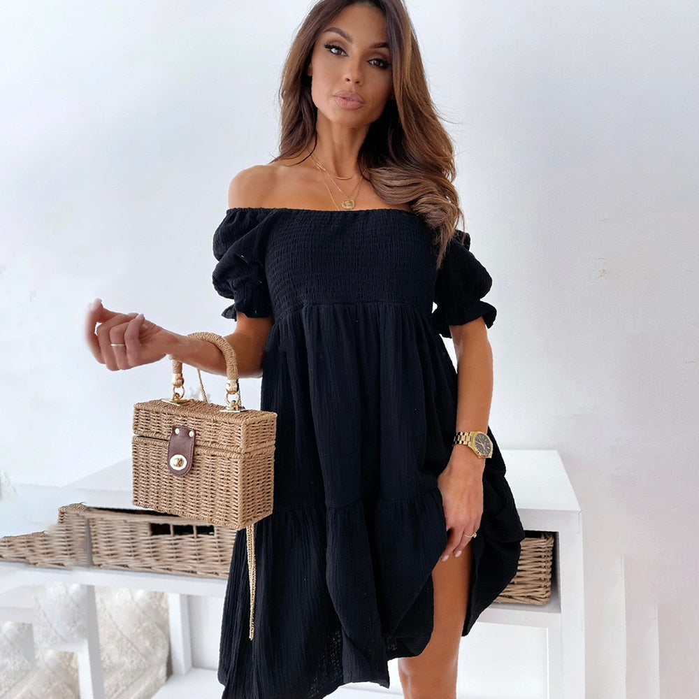 Charley - Snygg Sommarklänning med Off Shoulder-design