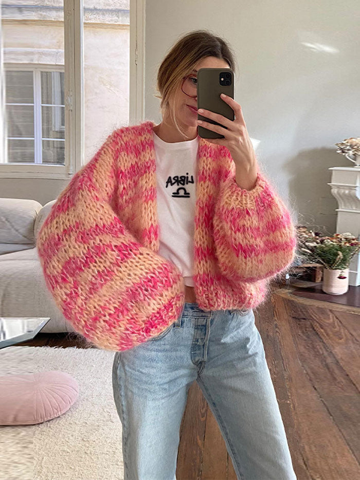 Chunky Cardigan | Cropped | Open Front | Stickad Cardigan | Damkläder