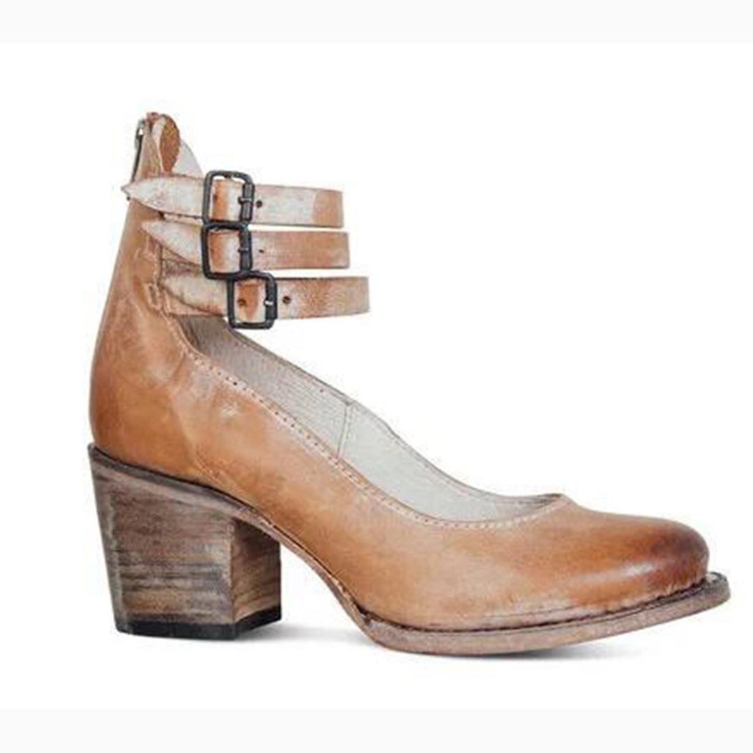 Chunky Heels - Damskor med ankelrem och blockklack med stängd tå