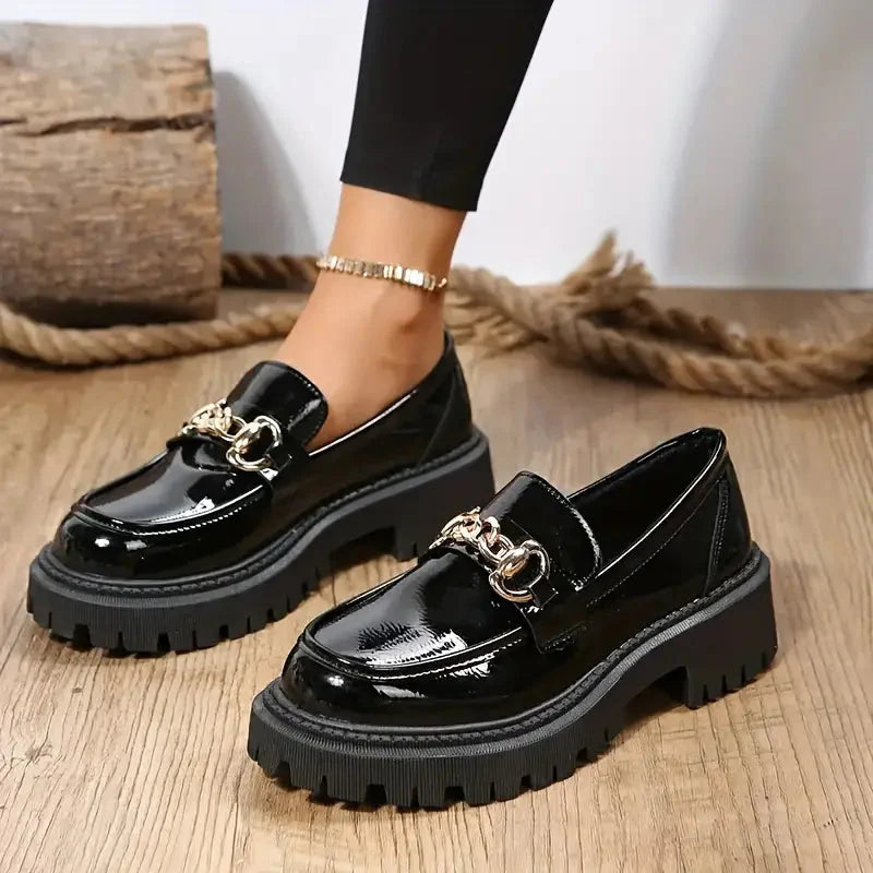 Chunky Loafers, Slip-on, Kedjedekor, Damskor, Platform Loafers