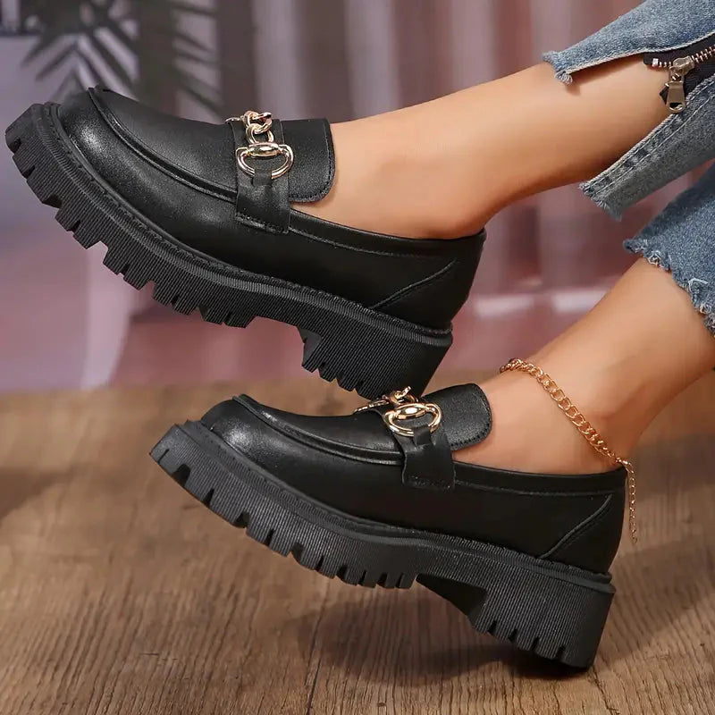 Chunky Loafers, Slip-on, Kedjedekor, Damskor, Platform Loafers