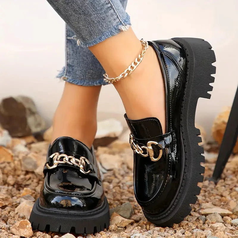 Chunky Loafers, Slip-on, Kedjedekor, Damskor, Platform Loafers