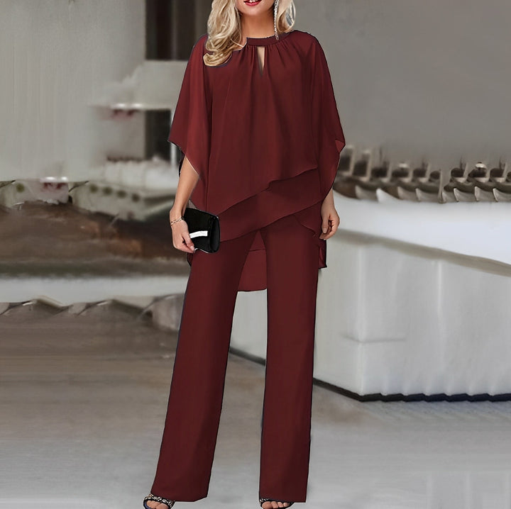 Co-Ord Set - Elegant tvådelat set med blus och byxor för kvinnor