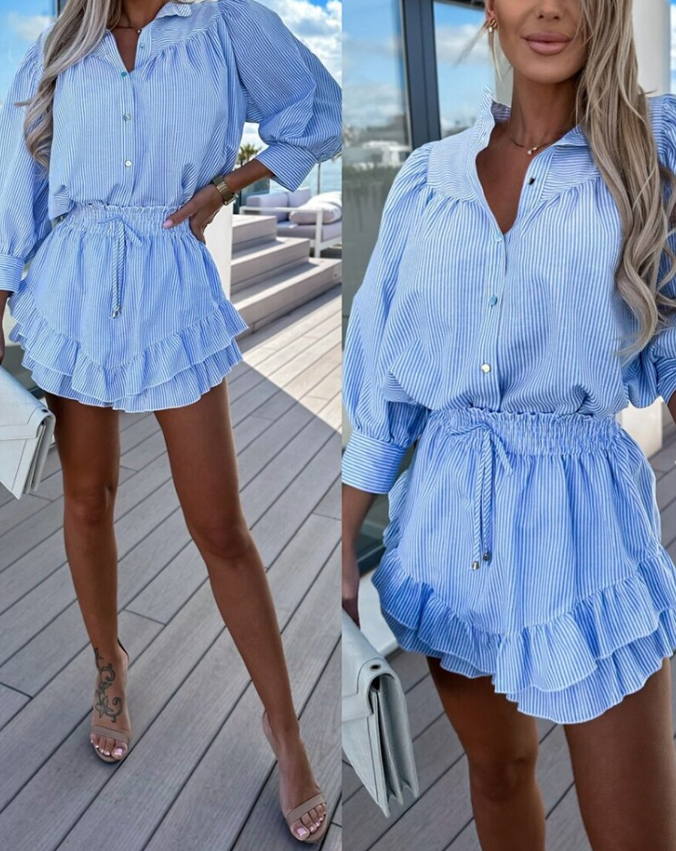 Co-Ord Set | Minikjol | Ruffle | Kjol och blus Set | Sommarkläder för Kvinnor