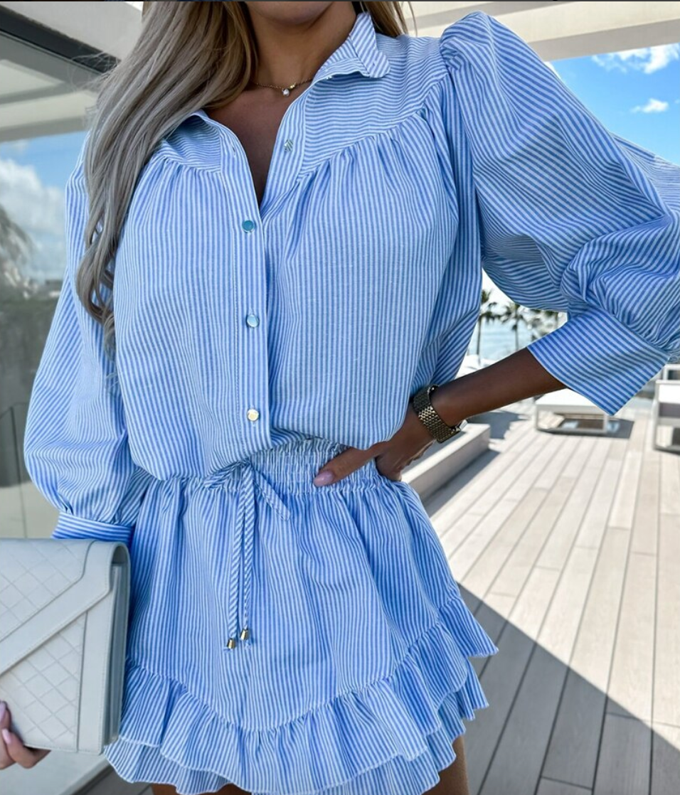 Co-Ord Set | Minikjol | Ruffle | Kjol och blus Set | Sommarkläder för Kvinnor