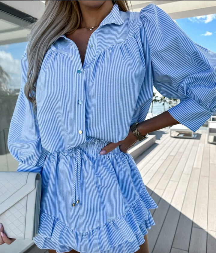 Co-Ord Set | Minikjol | Ruffle | Kjol och blus Set | Sommarkläder för Kvinnor