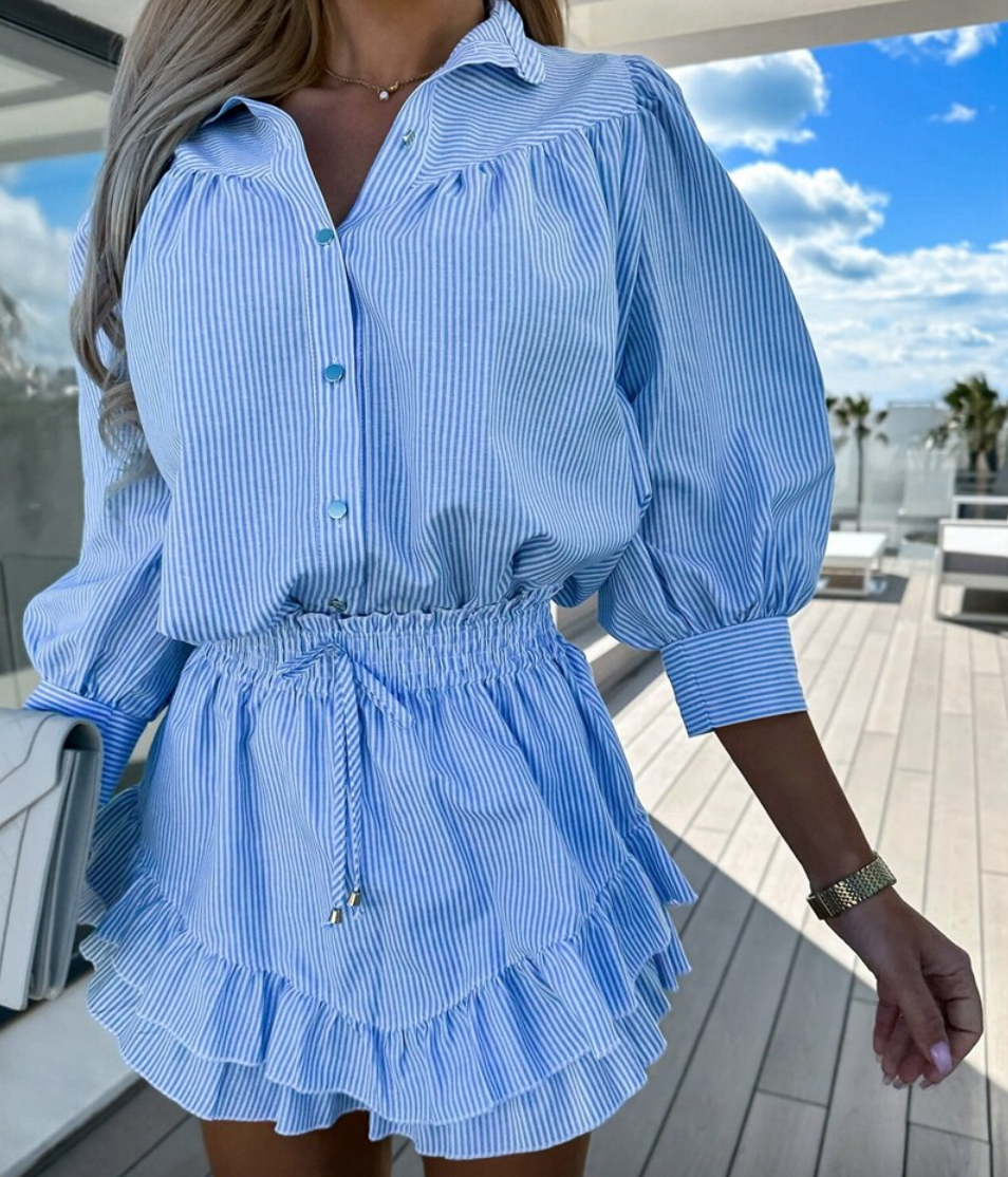 Co-Ord Set | Minikjol | Ruffle | Kjol och blus Set | Sommarkläder för Kvinnor