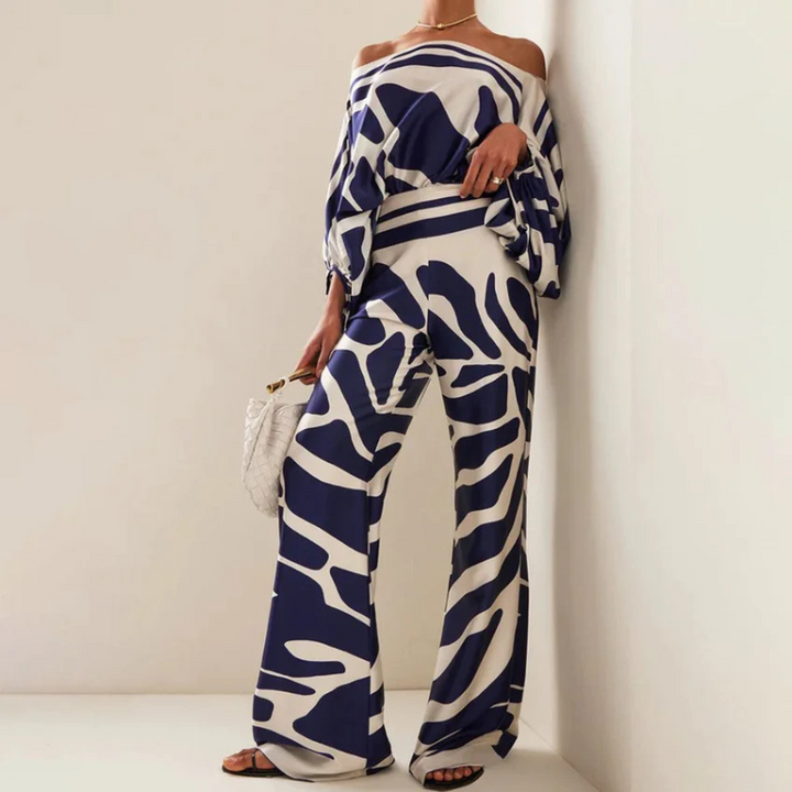 Co-Ord Set | Off-Shoulder | Utsvängda byxor | Tvådelat Set | Damkläder