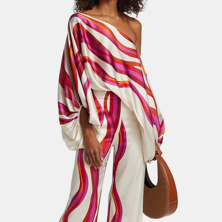 Co-Ord Set | Off-Shoulder | Utsvängda byxor | Tvådelat Set | Damkläder