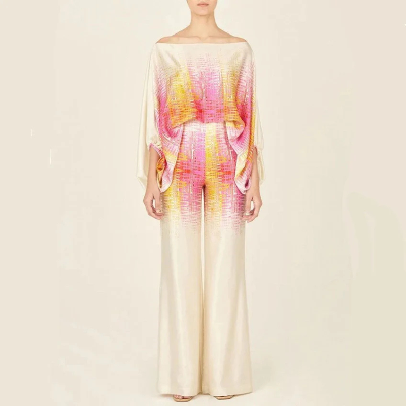 Co-Ord Set | Off-Shoulder | Utsvängda byxor | Tvådelat Set | Damkläder