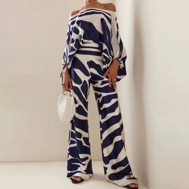 Co-Ord Set | Off-Shoulder | Utsvängda byxor | Tvådelat Set | Damkläder