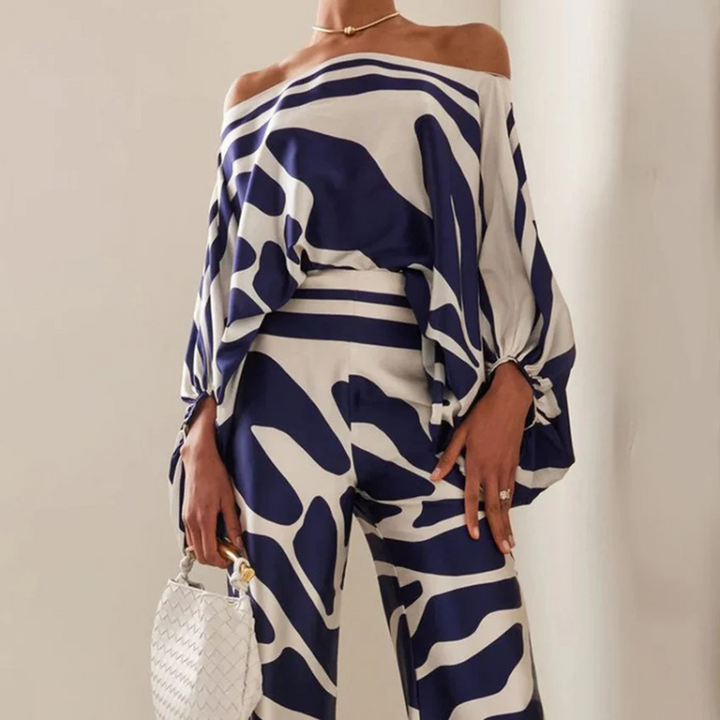 Co-Ord Set | Off-Shoulder | Utsvängda byxor | Tvådelat Set | Damkläder