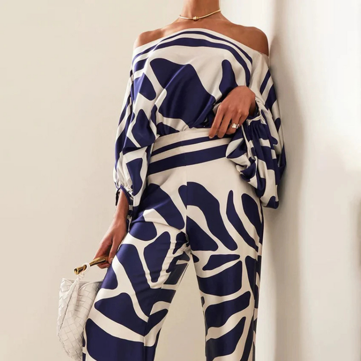 Co-Ord Set | Off-Shoulder | Utsvängda byxor | Tvådelat Set | Damkläder