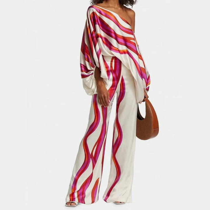 Co-Ord Set | Off-Shoulder | Utsvängda byxor | Tvådelat Set | Damkläder