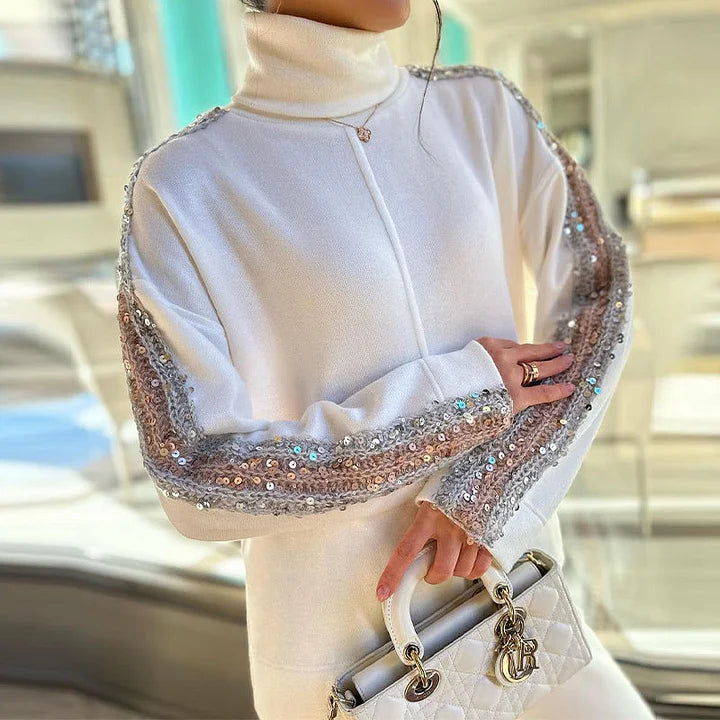 Co-Ord Set | Sequin | Turtleneck | Långärmad byxa | Tvådelat set för kvinnor