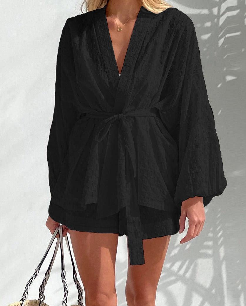 Co-Ord Set - Shorts och blus för kvinnor Kimono tvådelat set för sommaren