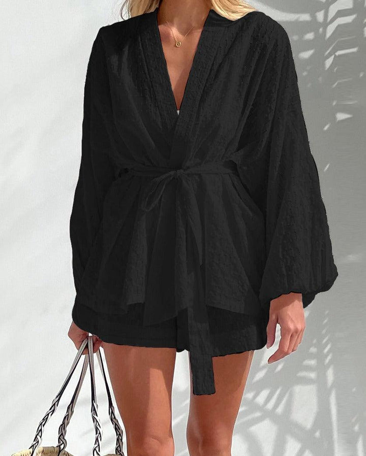 Co-Ord Set - Shorts och blus för kvinnor Kimono tvådelat set för sommaren