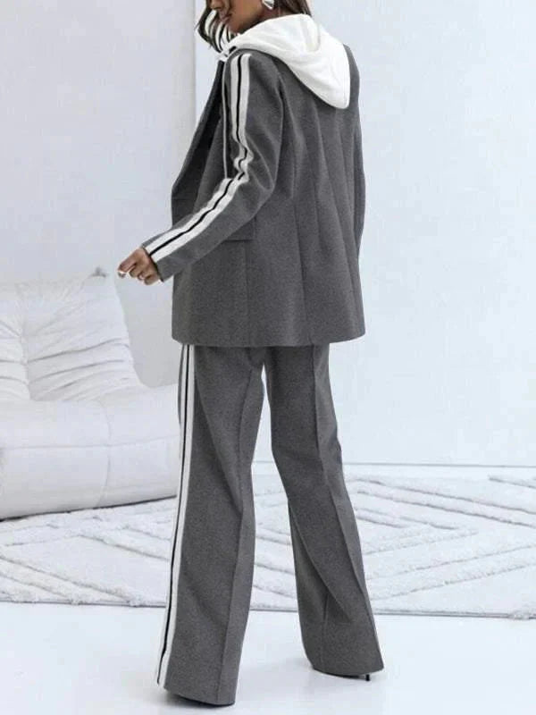 Co-Ord Set - Tvådelat set med blazer och joggingbyxor med vida ben för kvinnor