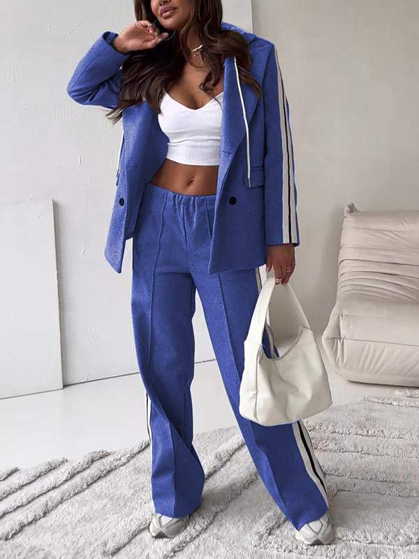 Co-Ord Set - Tvådelat set med blazer och joggingbyxor med vida ben för kvinnor