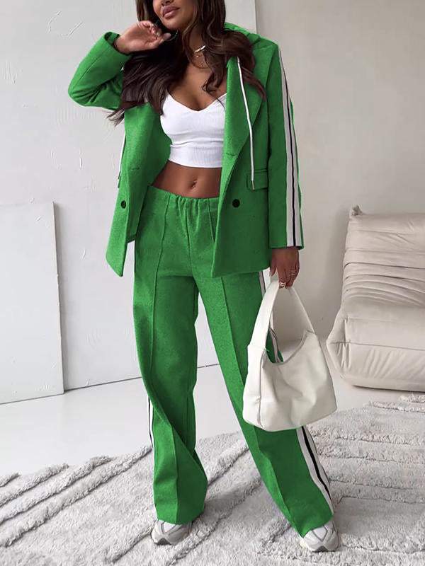 Co-Ord Set - Tvådelat set med blazer och joggingbyxor med vida ben för kvinnor