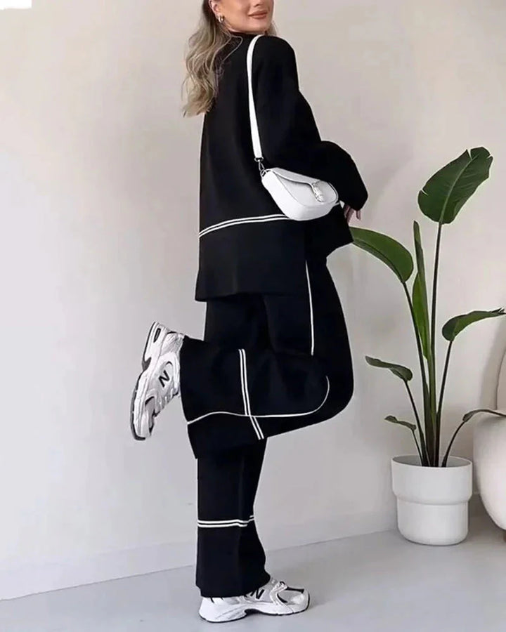 Co-Ord Set - Tvådelat set med överdimensionerad tröja och byxor med vida ben för kvinnor