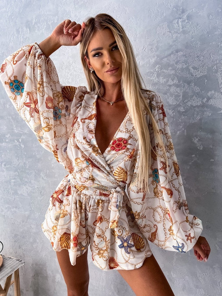 Co-Ord Set - Tvådelat sommarset med shorts och blus för kvinnor
