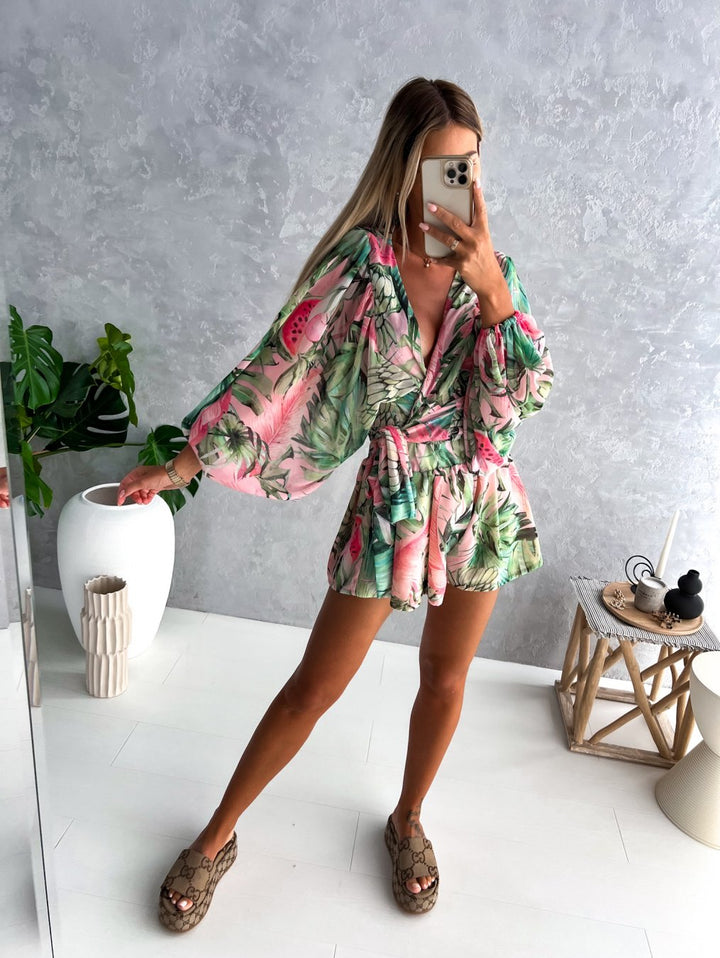 Co-Ord Set - Tvådelat sommarset med shorts och blus för kvinnor