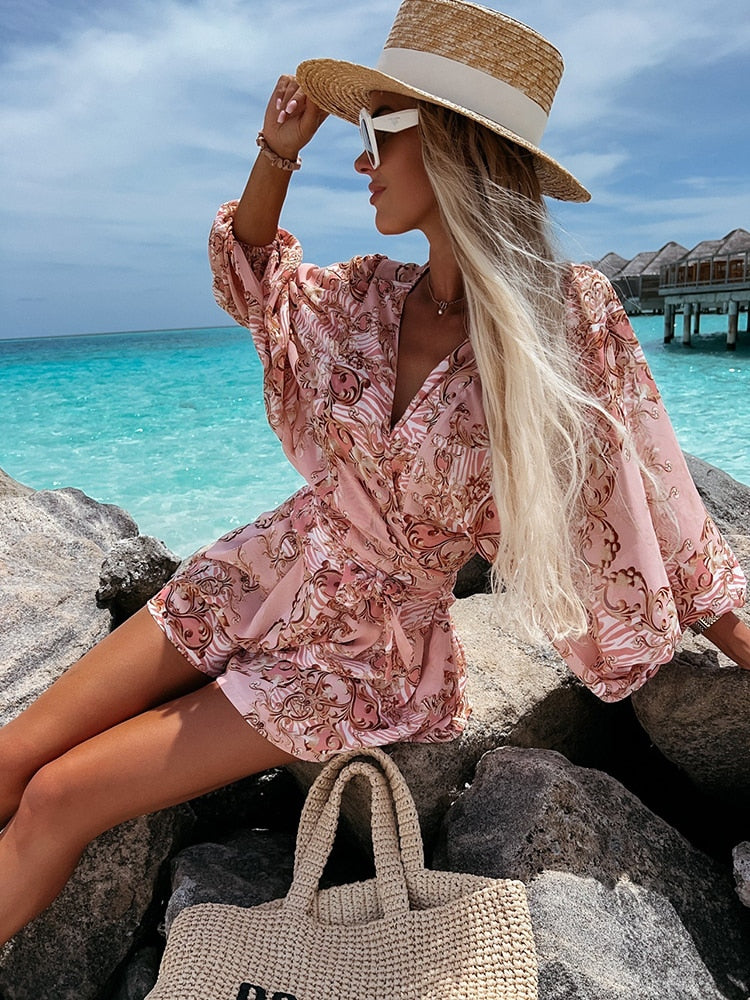 Co-Ord Set - Tvådelat sommarset med shorts och blus för kvinnor