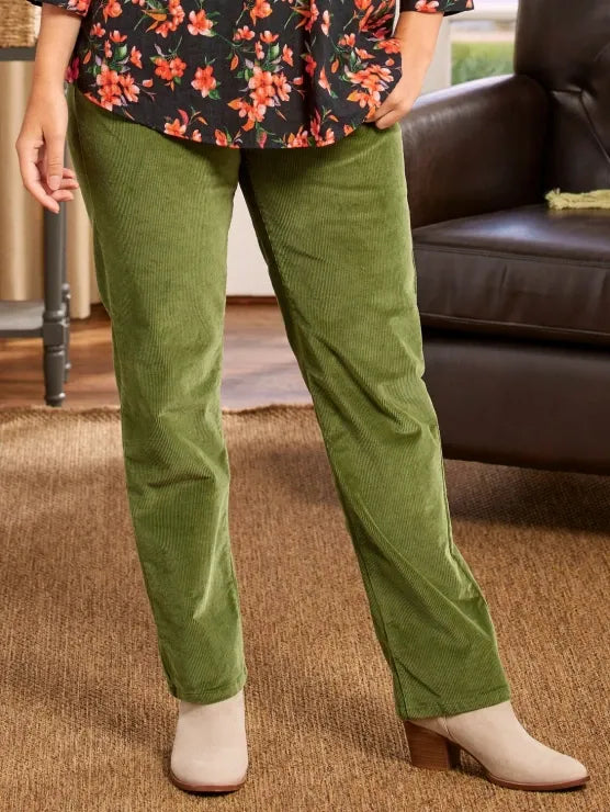 Corduroy Byxor - Dam Casual Elastisk Midja Raka Ben Cord Byxor