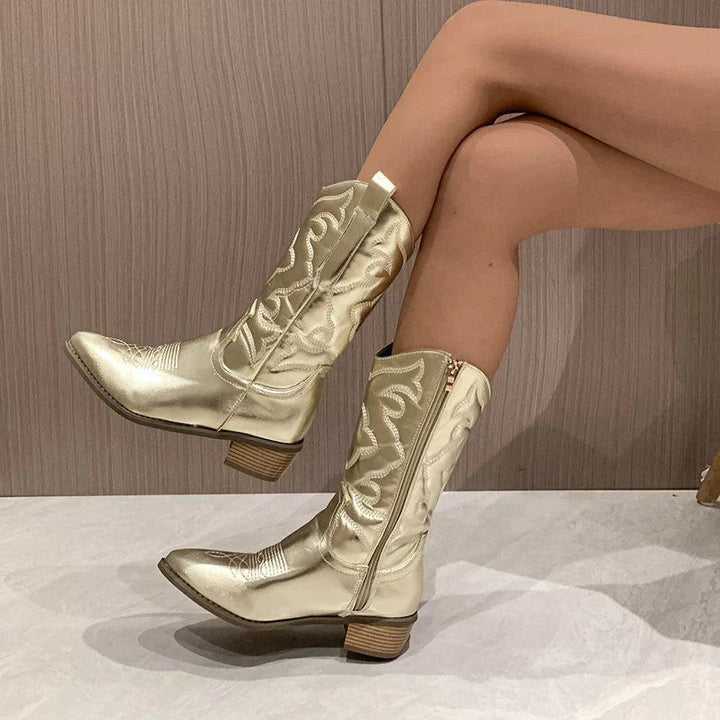 Cowboystövlar - Metallic - Mid Heel - Western Boots - Cowgirl Boots