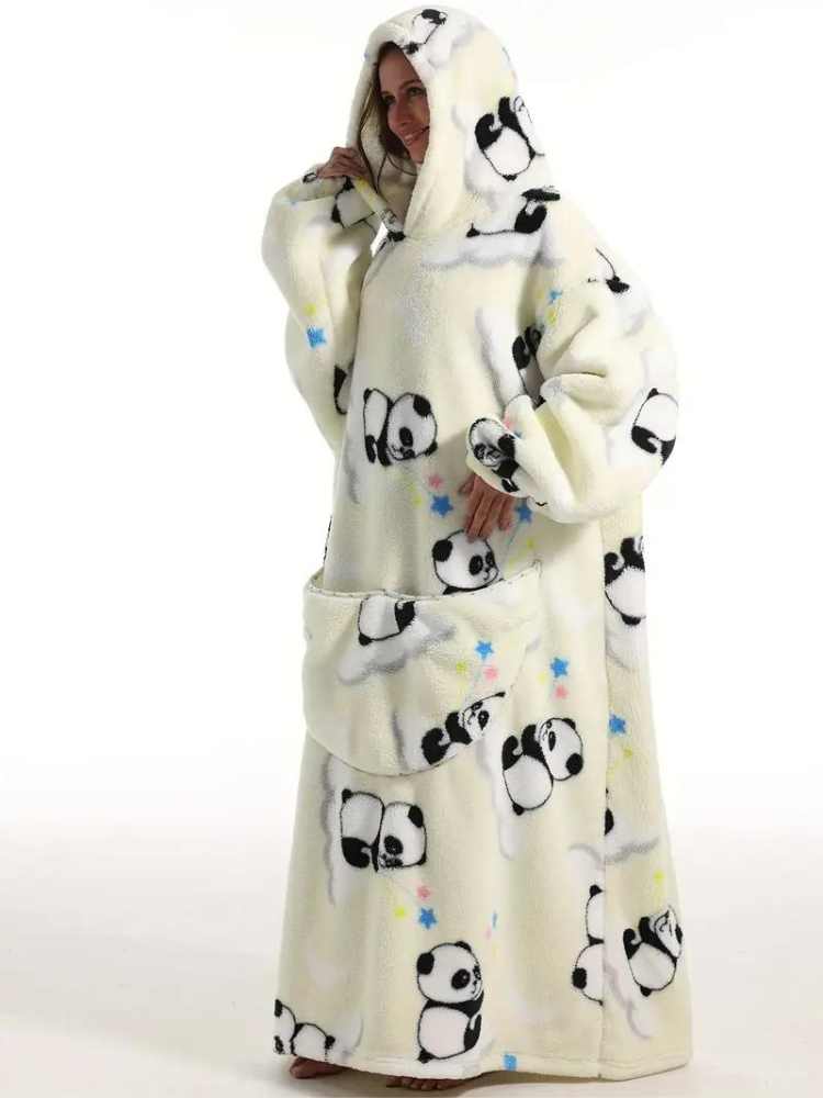 CuddleWrap Filt med huvtröja | Oversized Lång Tryckt Loungewear