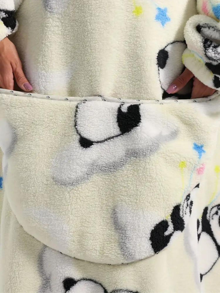 CuddleWrap Filt med huvtröja | Oversized Lång Tryckt Loungewear