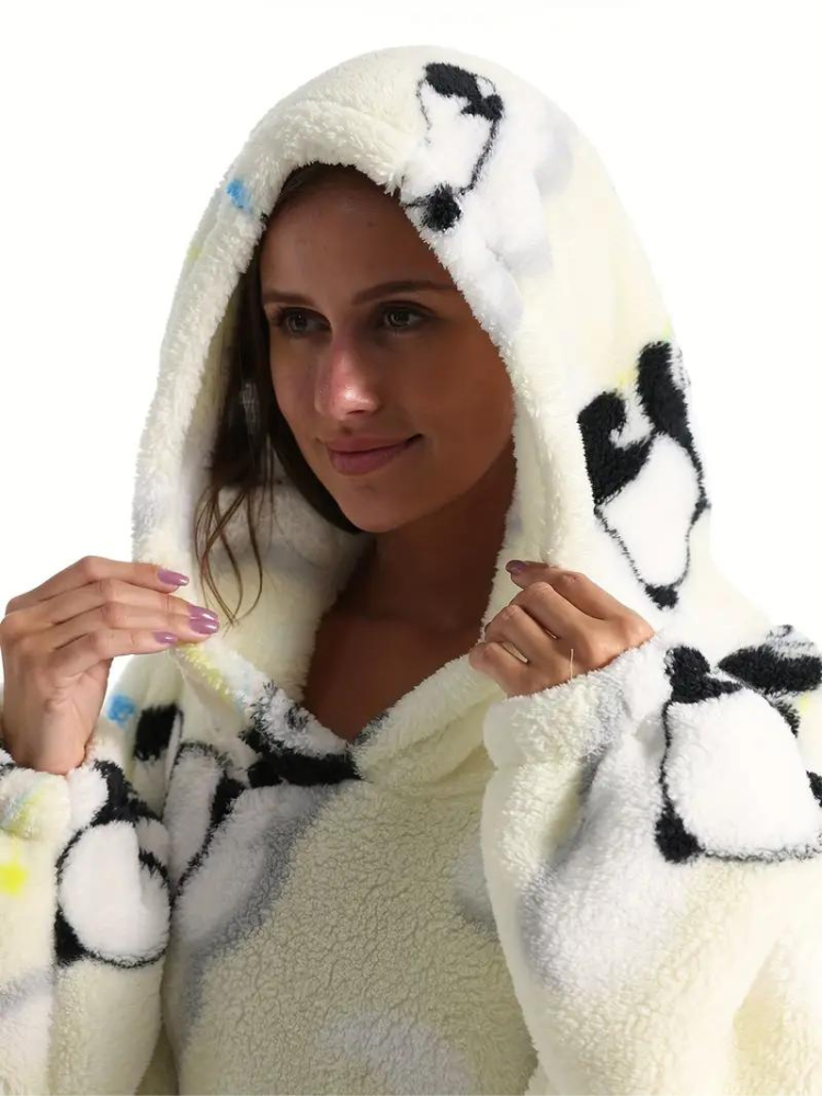 CuddleWrap Filt med huvtröja | Oversized Lång Tryckt Loungewear