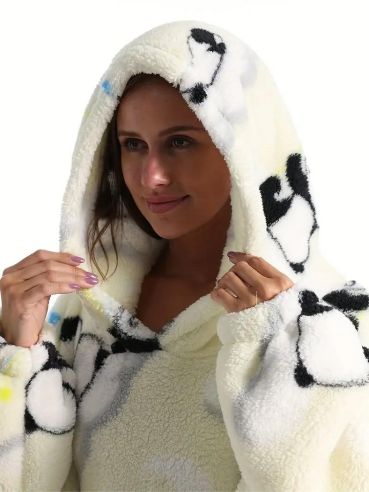 CuddleWrap Filt med huvtröja | Oversized Lång Tryckt Loungewear