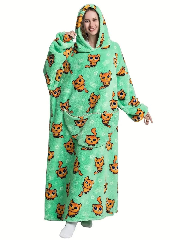 CuddleWrap Filt med huvtröja | Oversized Lång Tryckt Loungewear