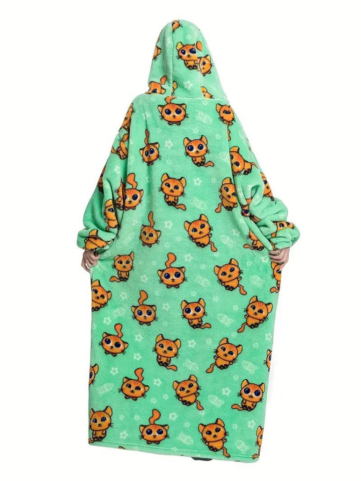 CuddleWrap Filt med huvtröja | Oversized Lång Tryckt Loungewear
